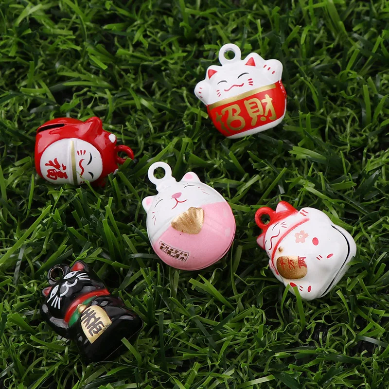 2Pcs 7 Designs Colorful Copper Cute Cat Open Christmas Bells Pendant Handmade Party DIY Crafts Accessories