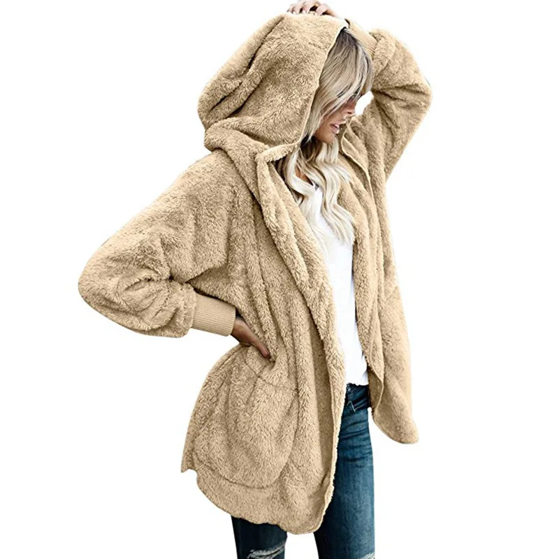 Winter Fleece Sweater Sherpa Fleece Hooded Oversized Long Cardigan Teddy Fluffy Autumn Winter Warm Wear Female Sweaters