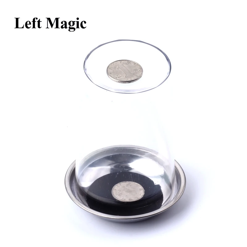 1 Pcs Coin Penetrates Into The Cup Tricks The Good Stretch COINS Through The Glass Magical Steel Cup Mat Magic Trick Props