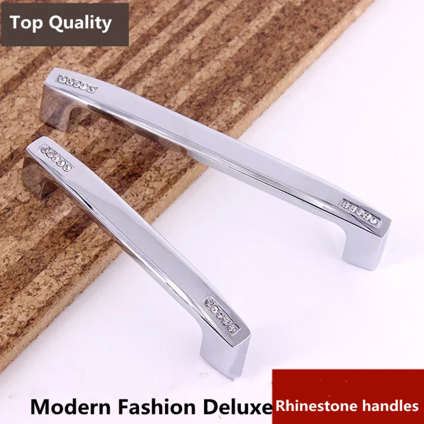 

96mm 128mm modern simple fashion crystal kitchen cabinet wardrobe door handles silver chrome rhinestone drawer tv cabinet pulls