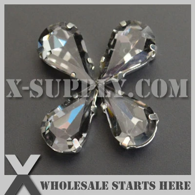 

DHL Free Shipping Preset Mounted Crystal Rhinestone Pear/Tear Drop 8x13mm Black Diamond in NICKEL Sew on Setting for Bag,Shoe