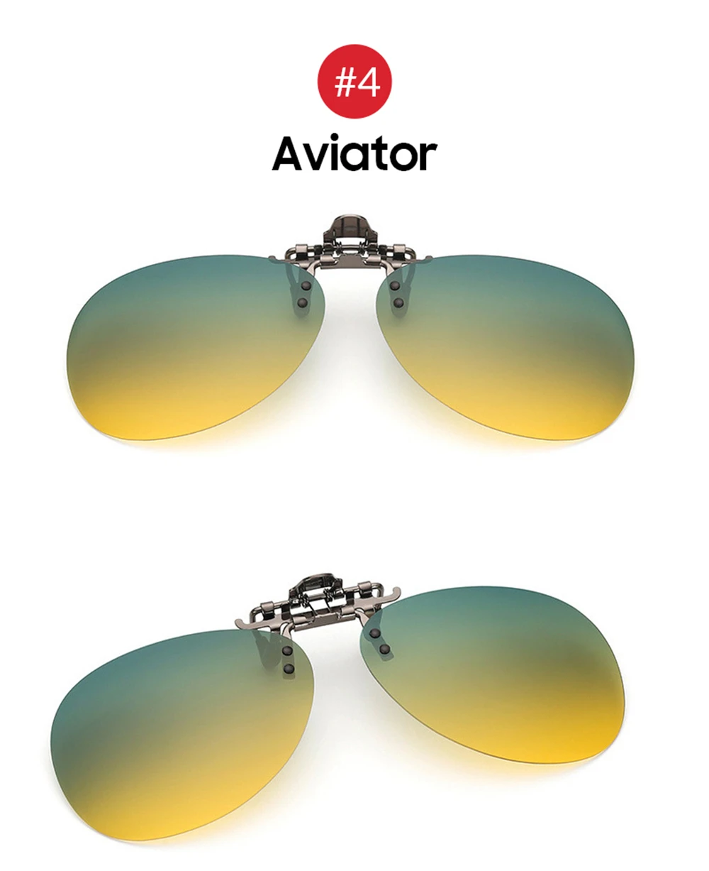 VIVIBEE Tag- und Nachtsicht-Clip-on-Brille zum Fahren, polarisierte Herren-Sonnenbrille mit grün-gelber Linse, zum Fahren, Luftfahrt, Angeln – Detail 11