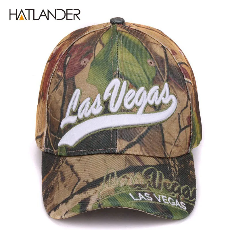 Hatlander Las Vegas leaf camouflage baseball caps summer fishing hats gorras curved letter camo women outdoor sports cap for men