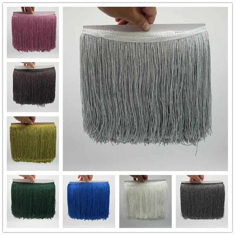 

YY-tesco 50 Meters 20CM Long Lace Fringe Trim Tassel Fringe Trimming For Diy Latin Dress Stage Clothes Accessories Lace Ribbon