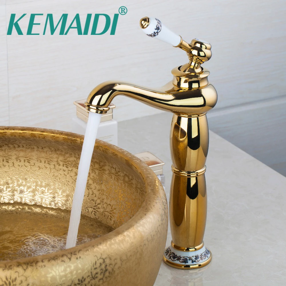 

KEMAIDI Bathroom Basin Faucet Brass torneira do banheiro Golden Polished Finish Vanity Sink Mixer Deck Mounted Tap Single Hand