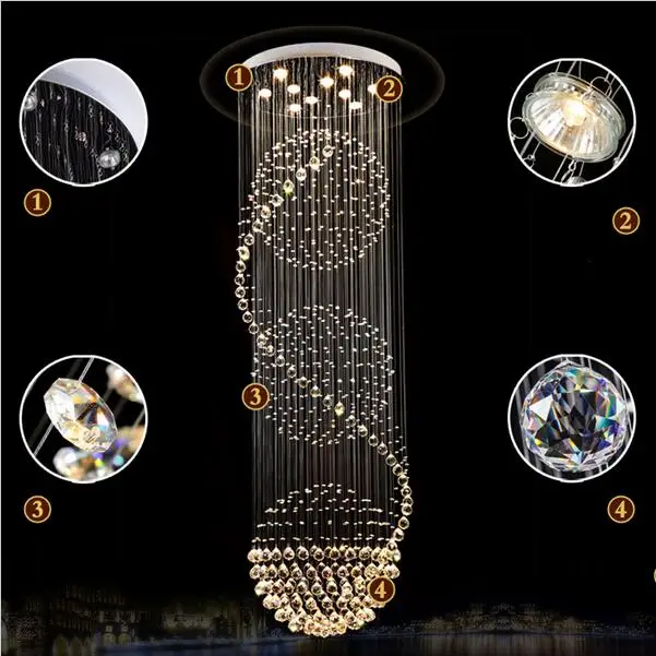 LED K9 Crystal Chandeliers Stair Hanging Light Indoor lighting decoration with D70CM H200CM chandelier light fixture