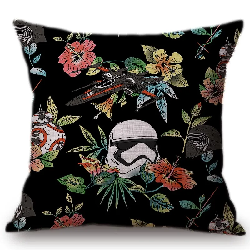 Floral Warrior Cartoon Art Space Ship Cute Cartoon Sofa Decorative Throw Pillow Case Cotton Linen Square Funky Art Cushion Cover