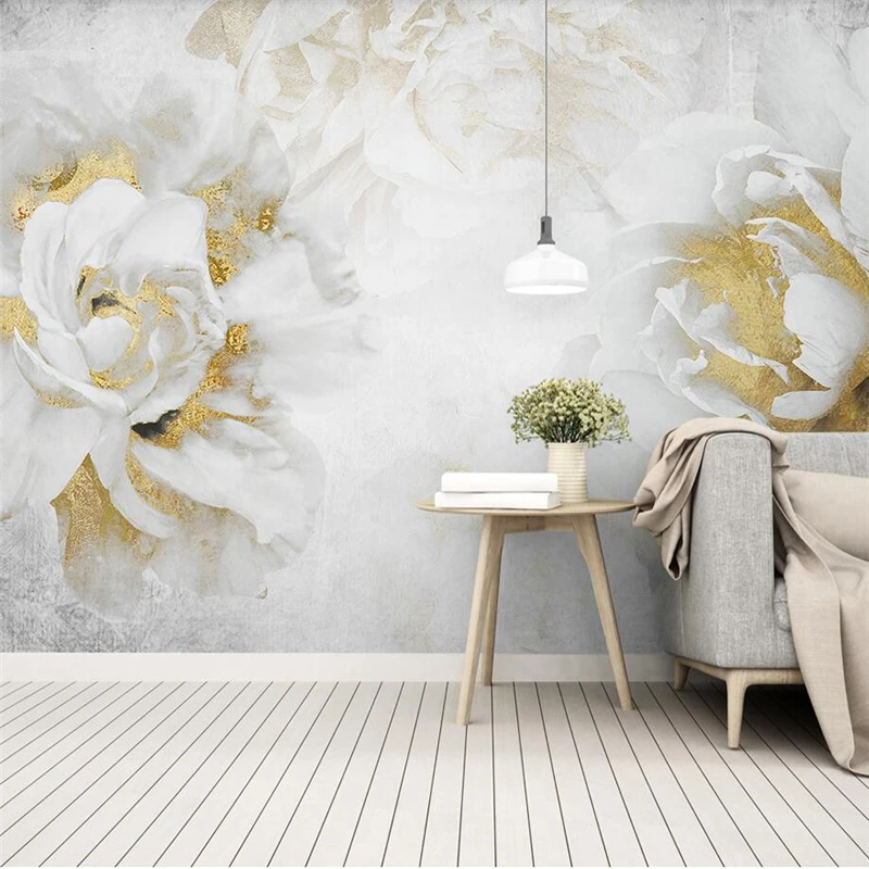 

wellyu Modern minimalist pastoral flowers golden rose TV background wall custom large mural green wallpaper papel de parede