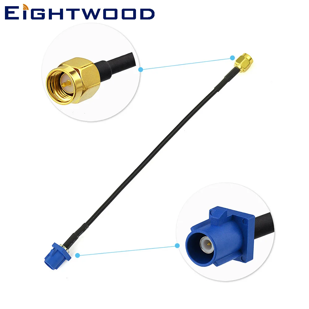 Eightwood Vehicle GPS Antenna Adapter Cable Fakra C Blue Short Version to SMA Crimp RG174 15cm for Benz Ford Car DVD Player