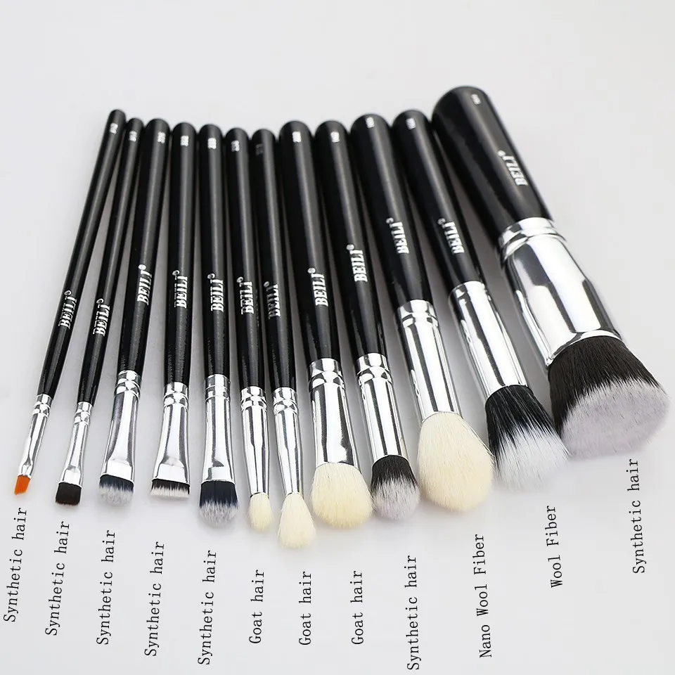 BEILI Black 12pcs  Makeup Brushes   Goat Hair Eye shadow Concealer Foundation Makeup Brush Set Nano Fiber Blush Make up Tools