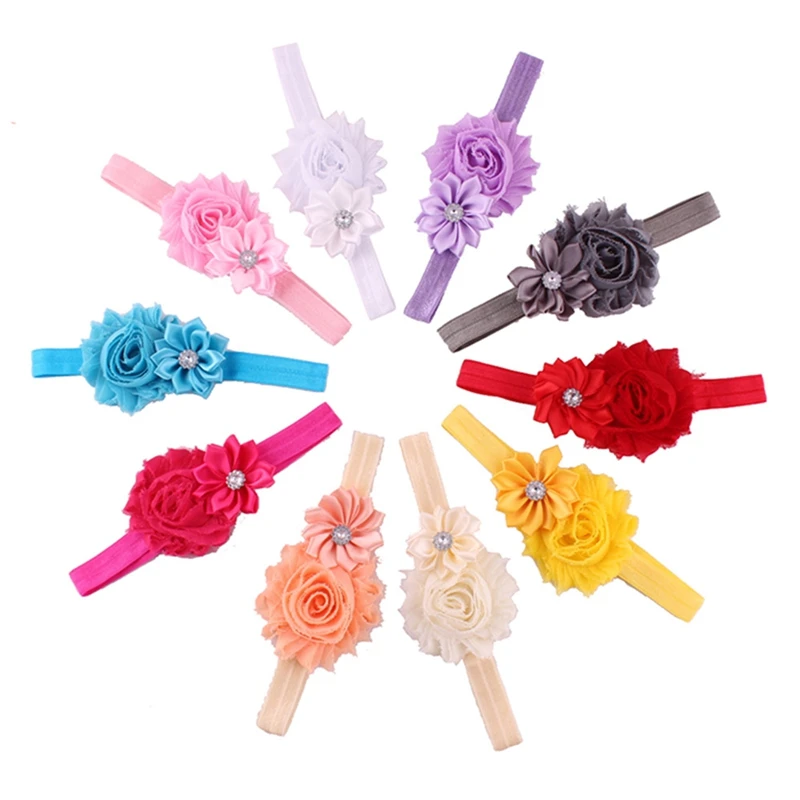 10pcs/lot Baby Headband shabby chiffon flower pearl headband with satin ruffles flower headwear girls hair accessories