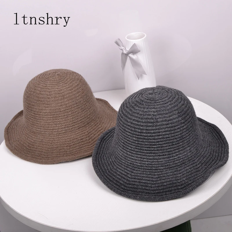 2019 Summer Women Hat Cotton Korea Style Wave Brim Knitted Hat for Women Packable Panama Hat Solid Plain Ladies Bucket Hat Cap