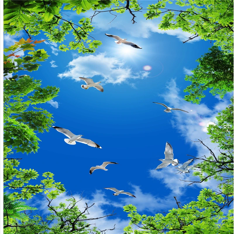 wellyu Custom Large Wallpapers 3d обои Atmosphere Blue Sky White Cloud Seagull Living Room Bedroom Zenith Murals 3d wallpaper