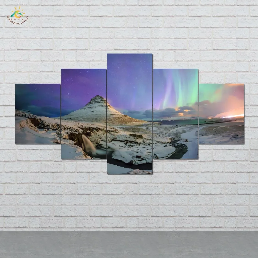 

Icelandic Northern Lights Wall Art Canvas Painting Posters and Prints Decorative Picture Decoration Home For Living Room 5 PIECE