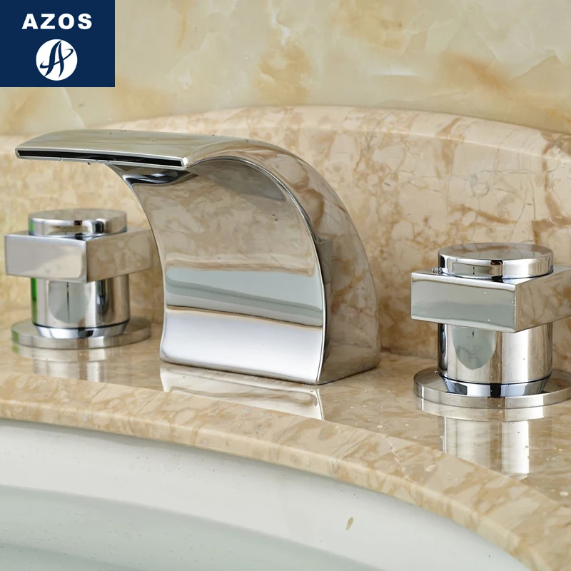 Azos Split FaucetWaterfall Waterfall Brass Chrome Cold and Hot Switch  Balcony Bathroom Bathroom Cabinet Double Handle Three Hol