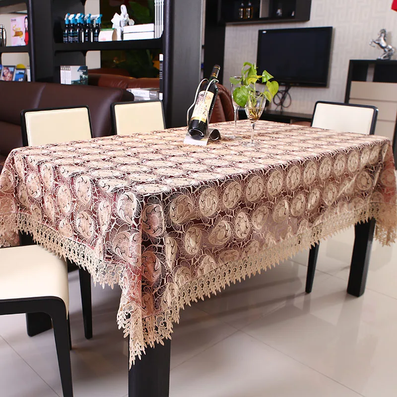 Satin Tablecloth Water Solubility Embroidery European Style Hollowed Lace Hem Piano Cover Towel Washable Table Cloth