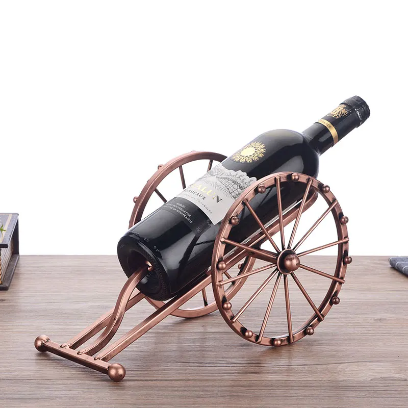 Antique Iron Art Cannon Model Wine Bottle Holder Decorative Metal Artillery Miniature Wine Rack Barware Ornament Craftworks