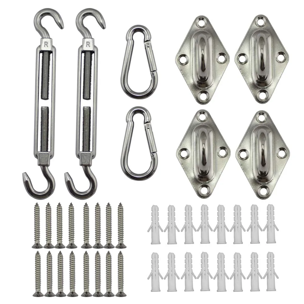 

304 Stainless Stell M5 Square Shade Sail Kits or 4 Corners Rectangle Shade Sail Hardware Kits 1 Set