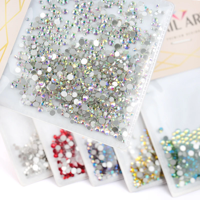 Strass colorés en verre pour décoration des ongles 3D, 1080 pièces, tailles mixtes, accessoires pour Nail Art