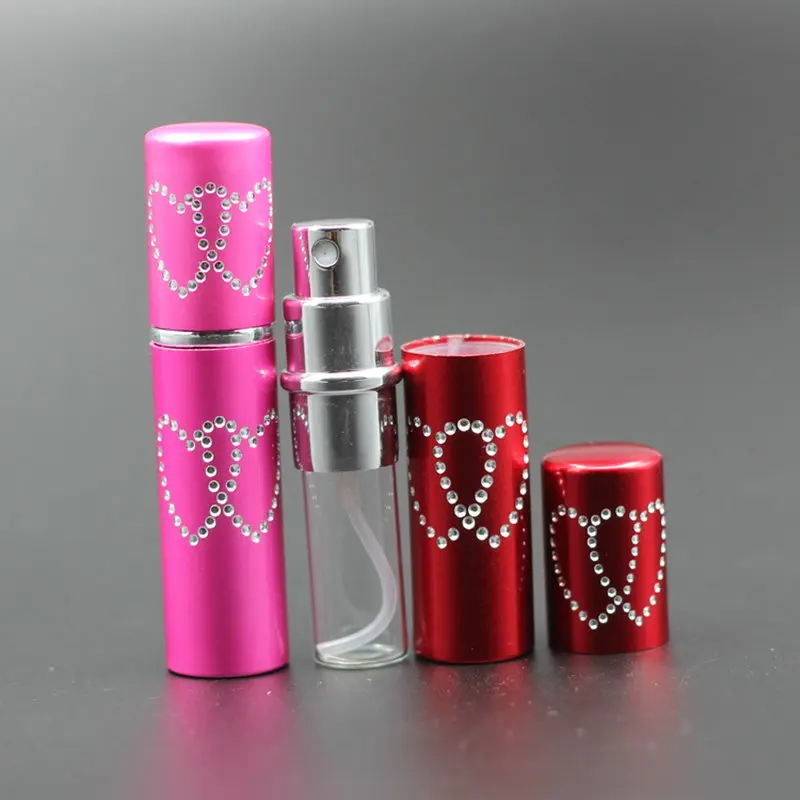 

15pcs/Lot 5ml Empty Parfum Spray Glass Scent Bottle Pump Double Heart Pattern Refillable Atomizer Aluminum Cap Perfume Bottle