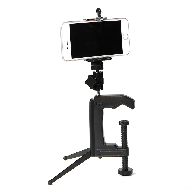 Foldable Portable Swiveling 1/4 Camera Table Desk C-Clamp Mount Tripod  Stand with Ballhead +Phone holder for iPhone Camera DV