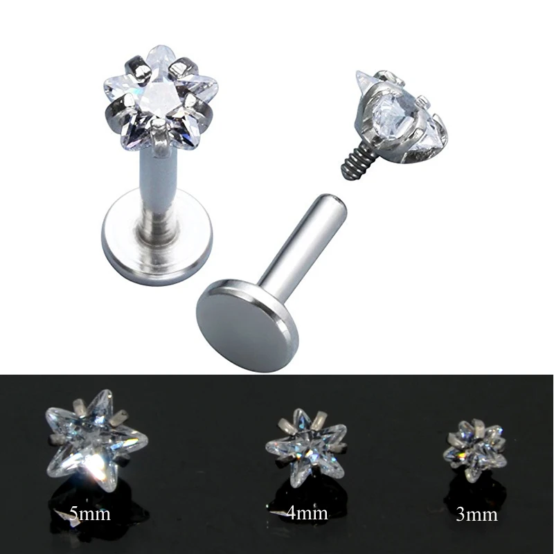 1pc Surgical Steel Prong Set Zircon Ear Helix Tragus Lip Stud Cartilage Earring Labret Monroe Ring Body Jewelry Retainer 16g