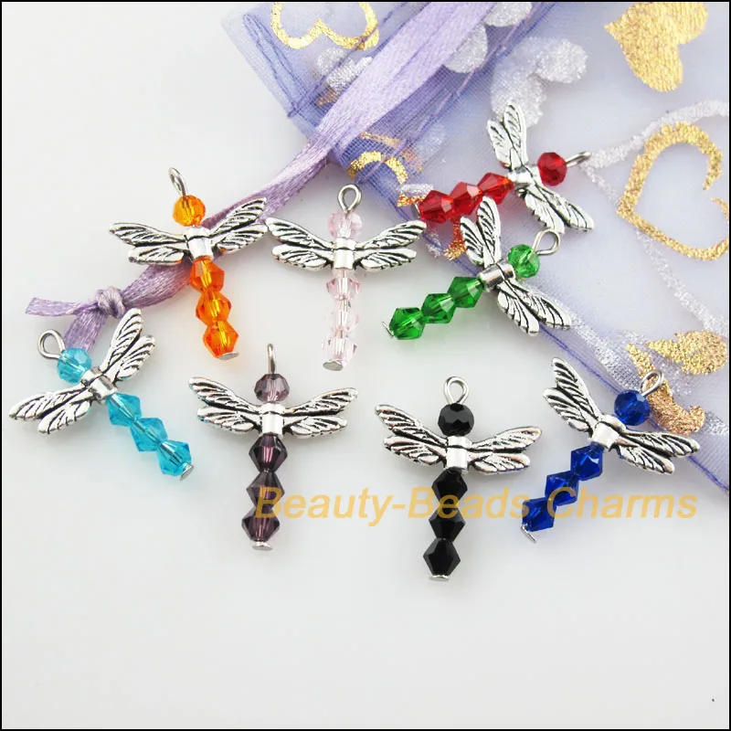 New 16Pcs Tibetan Silver Wings Mixed Animal Dragonfly Charms Pendants 20x25mm