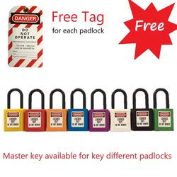 Free tags 10pcs/lot security padlock Plastic Shackle safety padlock ,Nylon non conductive safety padlock unique key or same key