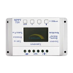 MPPT T20 20A 12V/24V Solar Charge Regulator Auto LCD Display Controller with Load Dual Timer Control for Street Light System