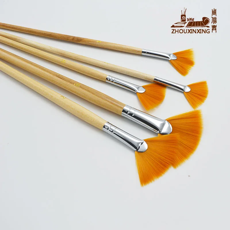 5 Pcs/Set Long Handle nylon fan Shape Oil Paint Brush painting Watercolor Brush Artists Acrylic Paints Gouache Face art supplies