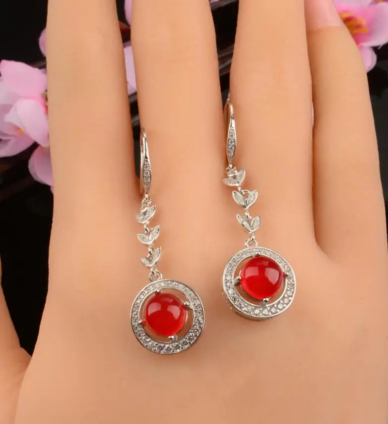 

Natural Red Chalcedony earring Free shipping Jewelry Natural real Chalcedony 925 silver Earring