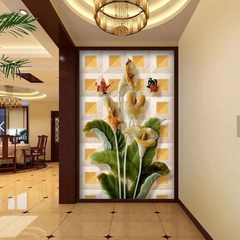 

beibehang Photo wallpaper 3D stereoscopic large mural wallpaper jade Calla Butterfly entrance hallway living room backdrop mural