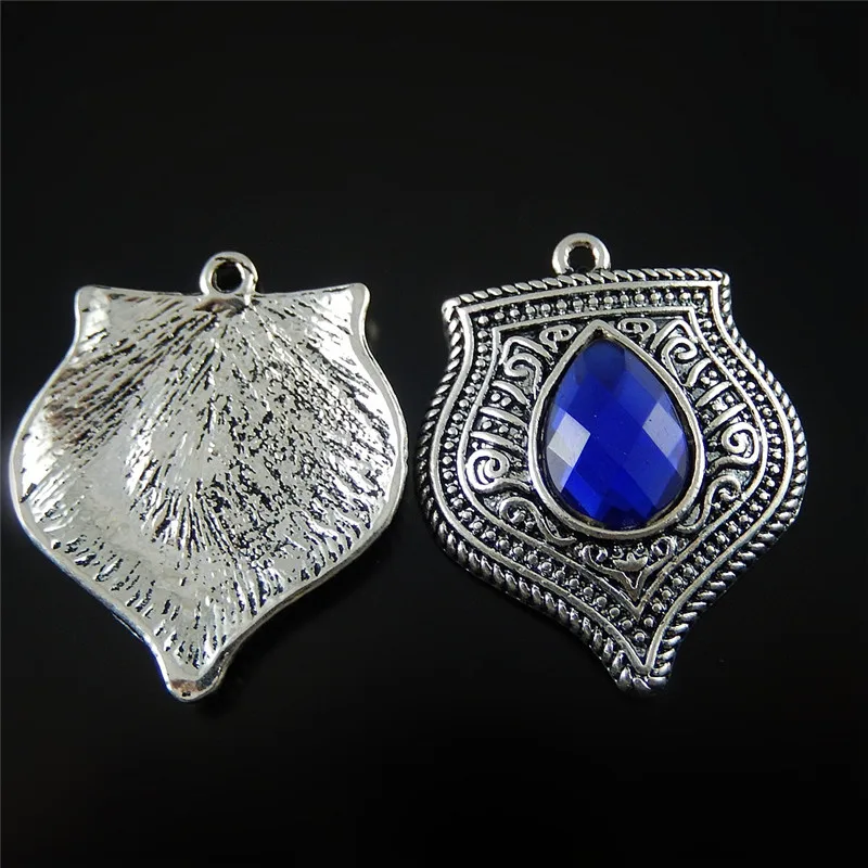 GraceAngie Wholesale 10PCS Blue Acrylic Scrapbook Antique Tibetan Metal Charms Vintage Unique New Fashion Pendant Jewelry