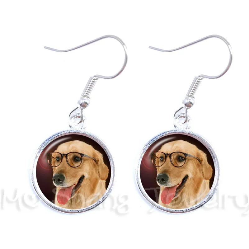 2018 New Dog Pet Earrings 16mm Round Glass Dome Animal Pattern Series Handmade Fashion Drop Earrings Dog Lover Creative Gift