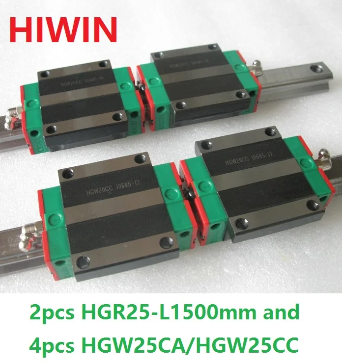 2pcs 100% original Hiwin linear rail linear guide HGR25 -L 1500mm + 4pcs HGW25CA HGW25CC flange carriage block for cnc