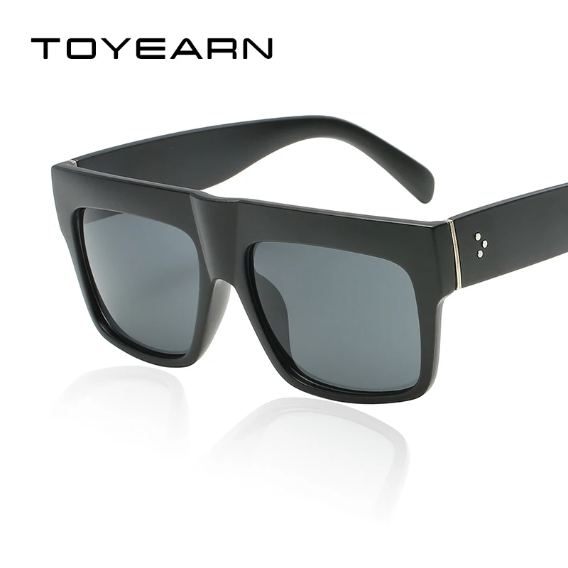 Fashion Vintage Brand Designer Lady Big Square Sunglasses Women Rivet Eyewear Flat Top Black Sun Glasses Female