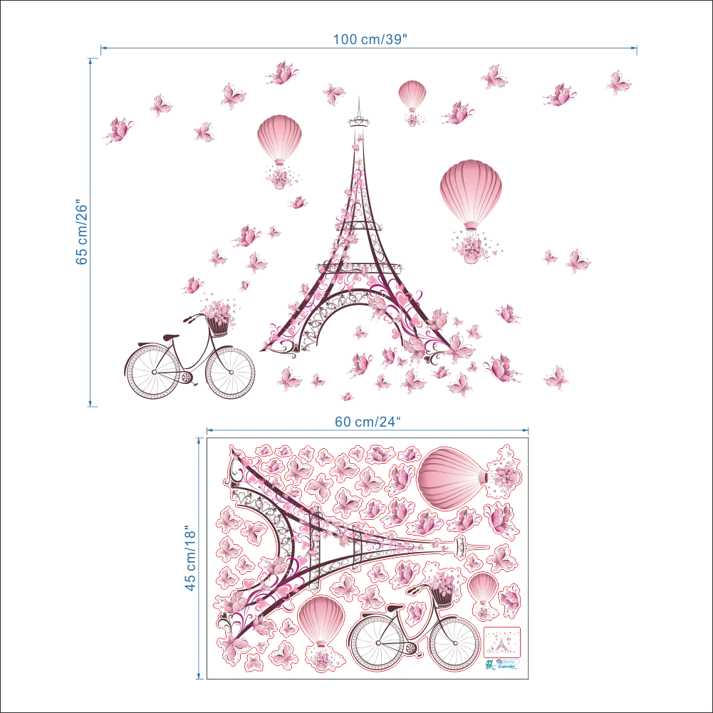 Romantyczny gorący balon dmuchany wieża paryska naklejki ścienne dla dziewczynek dekoracje do wnętrz do sypialni Diy Kids Room rowerowe naklejki