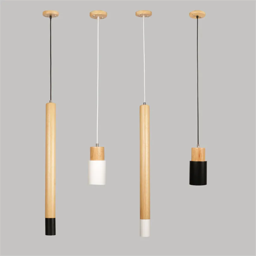 

Modern Wood Led Pendant Lights Lamparas Black/White Iron lamp shade Luminaire Dining Room Lights Pendant Lamp For Home Lighting