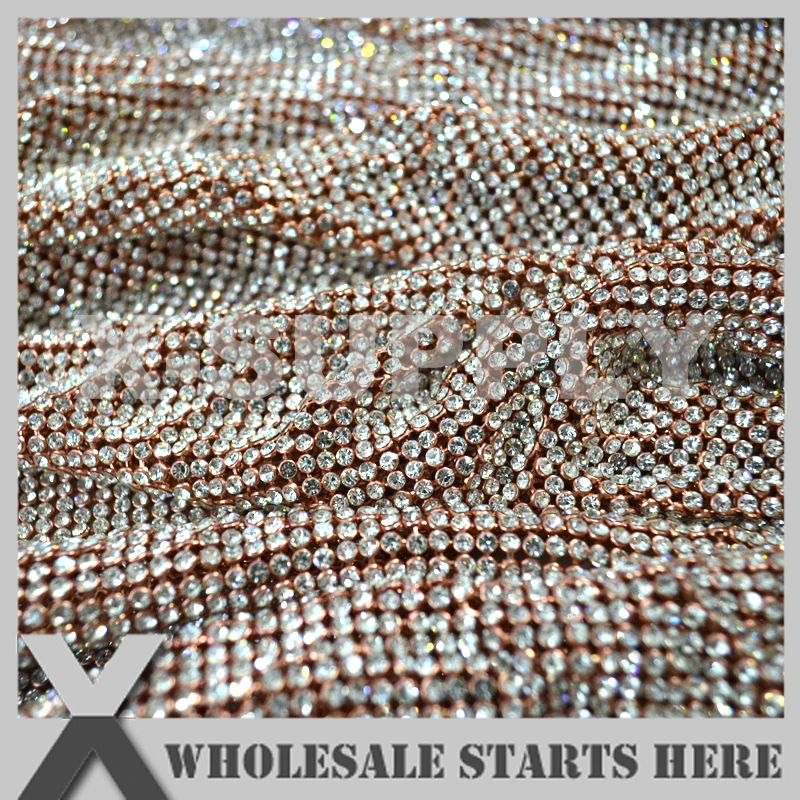 P1 3mm Crystal Rhinestone Fabric Mesh Sheet Without Iron On Glue,Rose Gold Base,For Dress,Wedding (5pcs/Color to Get 20% Off)