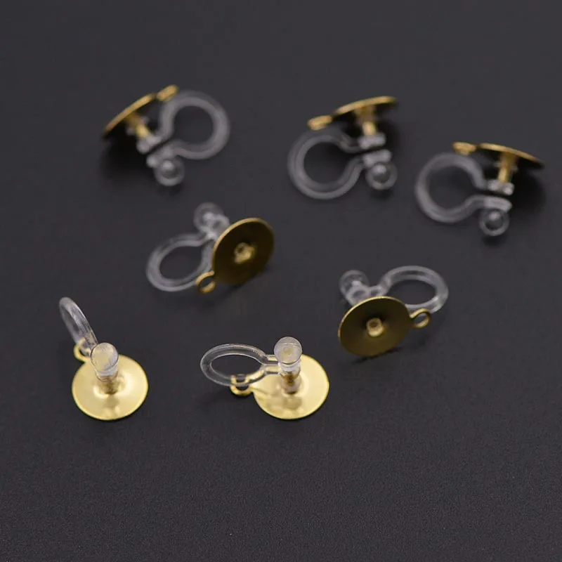 50pcs No Pierced Plastic transparent ear clip painless ear strap with Tray DIY Earring Finding