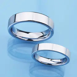 High Polished Silver Color Tungsten Wedding Rings for Couples 4mm and 6mm Width Flat Top Comfort Fit Band Size 4-13