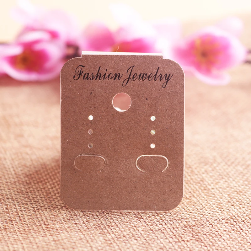 

Wholesale 200Pcs/lot 4x5cm Brown PVC+Kraft Earring Cards Ear Studs Display Packaging Card Cute Paper Jewelry Card Hang Tags