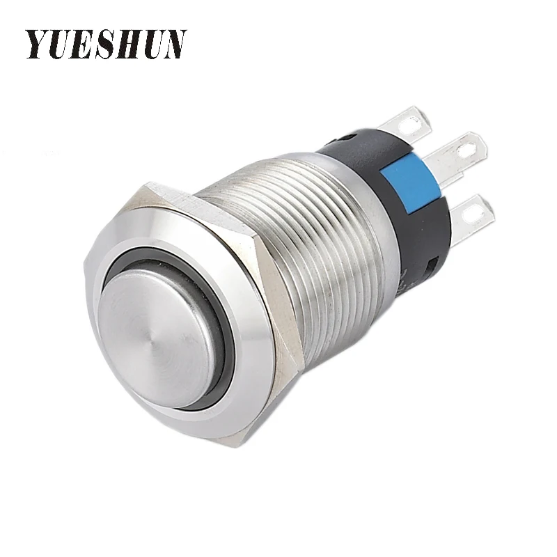 19mm High Head Push Button Light Switches Self-locking Fixed Waterproof 12v Power Switces Ring Illuminated Switches LA19-AJS