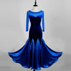 Waltz Ballroom Competition Dress Standard Dance Performance Costumes Women Velvet Sexy V Back Evening Gowns Big Swing