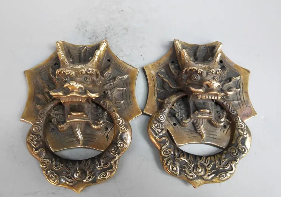 

Chinese archaize brass dragon head door rings crafts statue