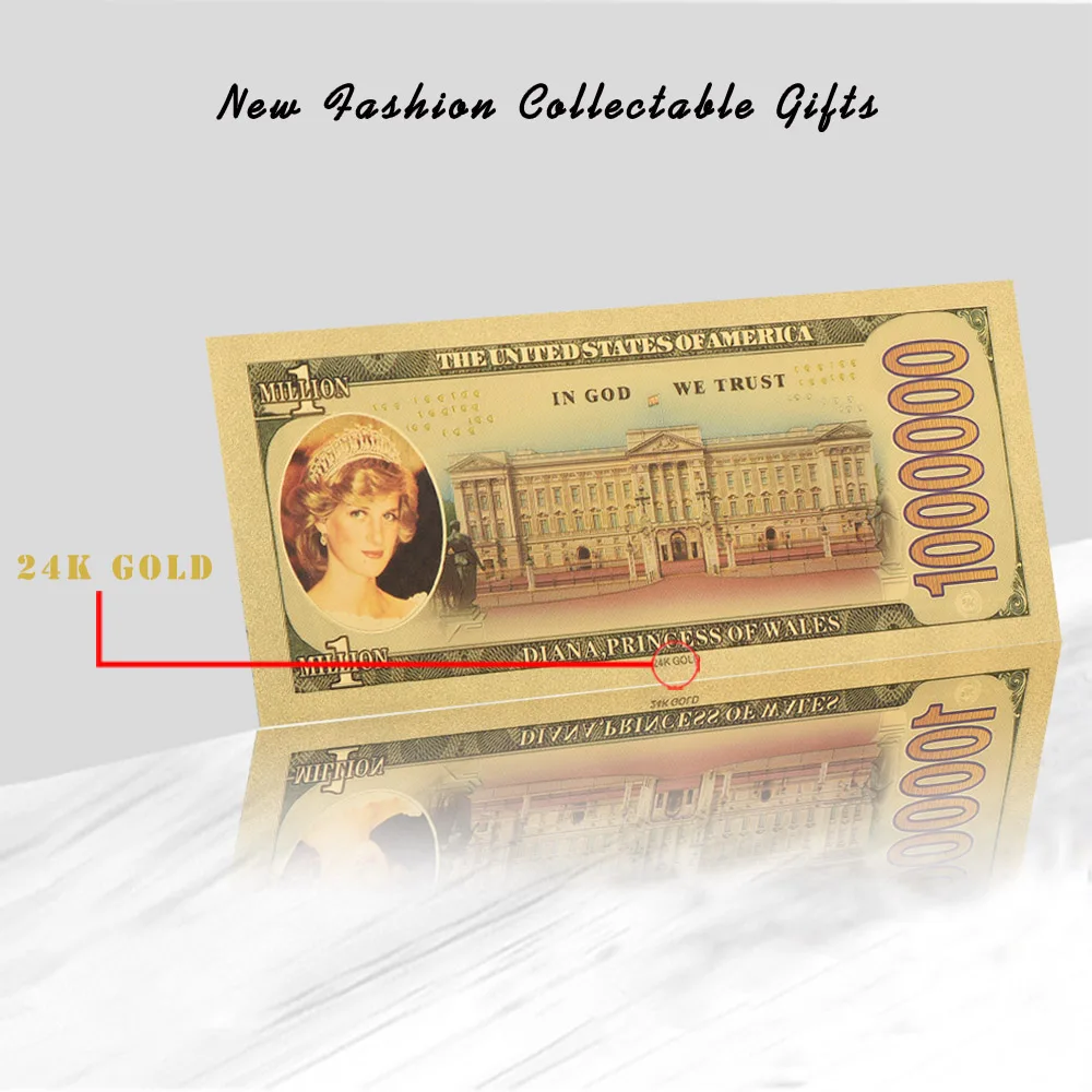 WR الأميرة ديانا 24k الملونة الذهب الأوراق النقدية تحصيل الأعمال الهدايا التذكارية ورقة المال لعيد الميلاد #4