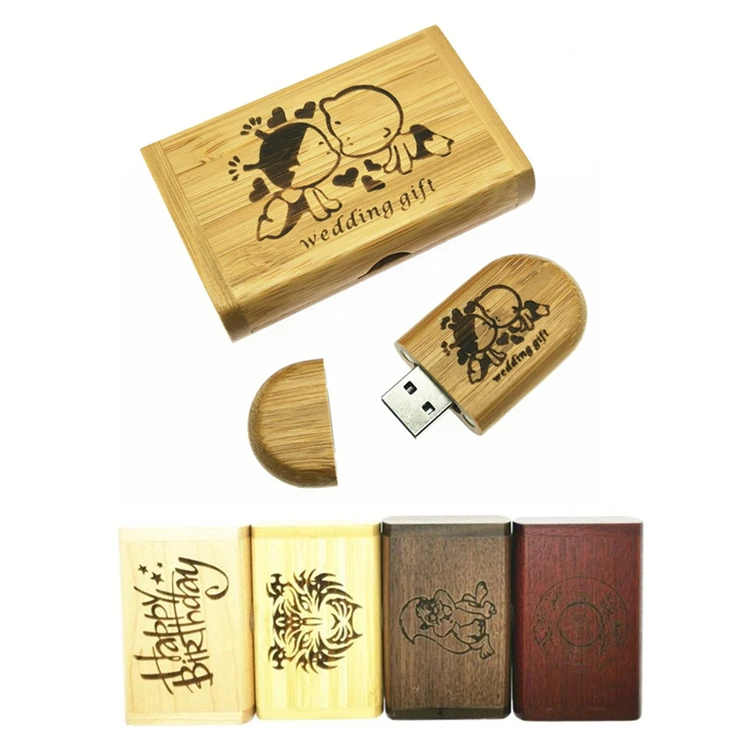 Full capacity Wooden USB Flash Drive Memory Stick + Packing Box pendrive 8GB 16GB 32GB pen drive LOGO customized wedding gift