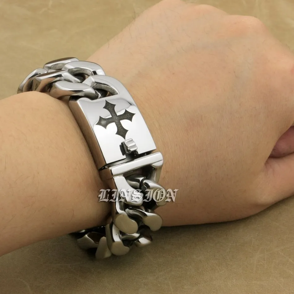 

Engraving Service 316L Stainless Steel Deep Engraved Cross Mens Biker Rocker Punk Bracelet 5D306 9 Lengths Available