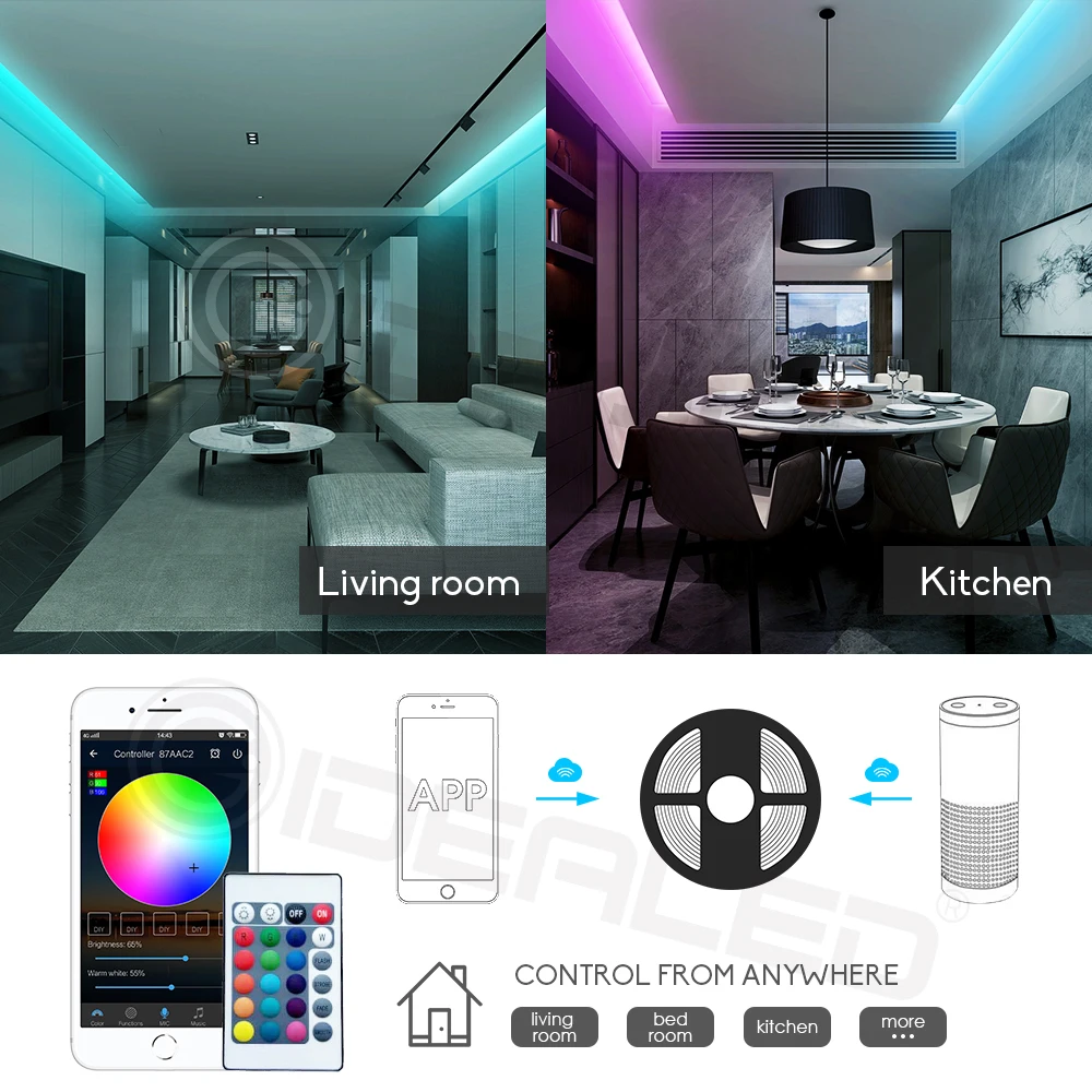 Imagem -04 - Impermeável Led Strip Lights com Controle de Voz Wifi Rgb 5050 Luzes de Fita Funciona com Alexa Echo Google Home Natal 60led m