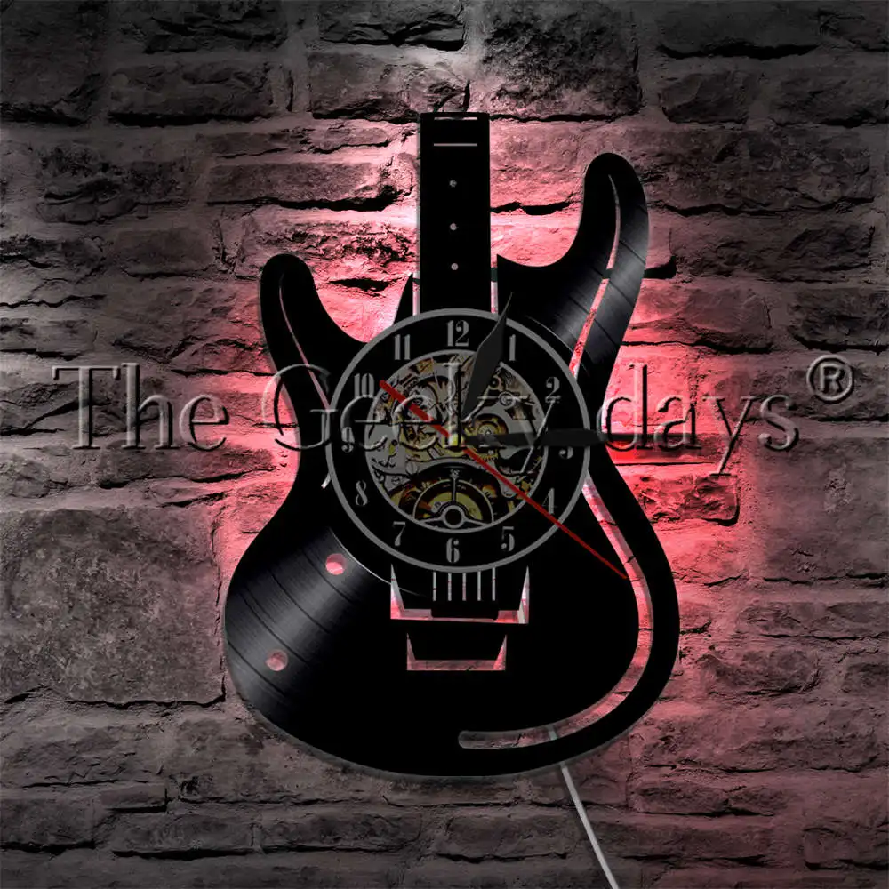 

Guitar Musical Instrument LED Night Lamp Vinyl Record Wall Clock With LED Backlight Rock N Roll Music Wall Watch